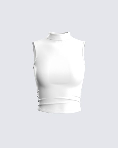 Look good no matter where you go in this white tank top 😌 Constructed from comfy jersey fabric complete with a cropped, fitted style, and a mock neck - this top is the epitome of versatility 🤍 White Fitted Top, White Top Png, White Fancy Top, Fitted White Top, Farfetch Tops, White Mock Neck Top, Black And White Fits, White Top Outfit, Fame Clothes