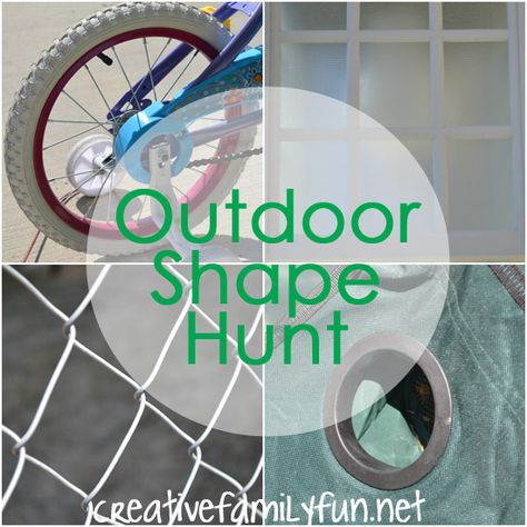 We’ve been having a lot of outdoor shape fun lately (at least when the weather has been nice enough to enjoy). In addition to some fun games of Shape Hopscotch, we also went on a shape scavenger hunt. I didn’t write up a list or come up with clues, although you certainly can if you … Shape Hunt, Outdoor Maths, Preschool Outdoor Activities, Learning Outside, Outdoor Challenge, Teach Colors, Shape Activities, Shape Activities Preschool, Family Fun Day