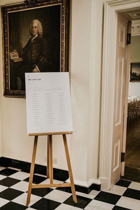 Minimalistic white seating chart on wooden easel at Kelmarsh Hall White Seating Chart, Table Plan Wedding, Groom And Groomsmen Outfits, Mint Green Bridesmaids, Mint Green Bridesmaid Dresses, Mint Bridesmaid, Signage Wedding, Mint Bridesmaid Dresses, Plan Wedding