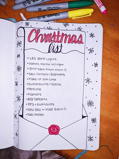 Christmas List Bullet Journal, Christmas List Template, Xmas List Ideas, Bullet Journal Christmas, Christmas Checklist, Cute Christmas Ideas, Bullet Journal Ideas Templates, Creating A Bullet Journal, Christmas Prep