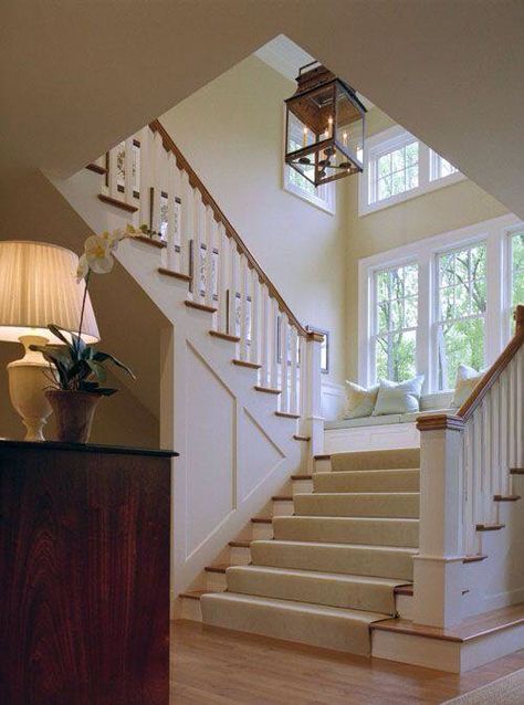 Open half way stair Stair Landings, Wide Staircase, Friend House, Window Seating, Window Seats, Stair Case, Interior Painting, Style Deco, In This House