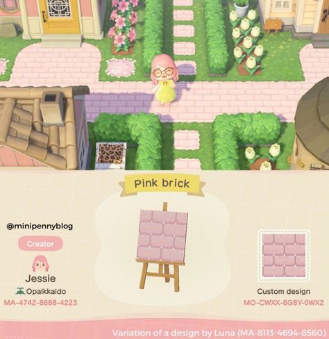 Acnh Id Codes, Acnh Butterfly, Acnh Pink Island, Acnh Strawberry, Animal Crossing New Horizon Ideas, Animal Crossing Path, Cottage Grandma, Acnh Path, Pink Island