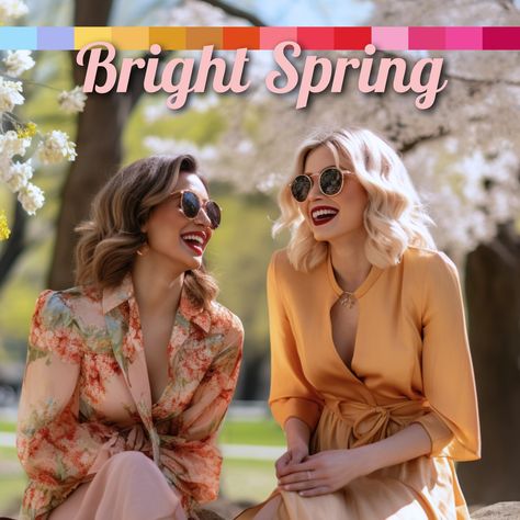 Bright Spring Color Palette & Full Guide: All You Need to Know Bright Spring Fall Wardrobe, Bright Spring Soft Classic, Bright Spring Office Wardrobe, Clear Spring Makeup Looks, Bright Spring Color Palette Neutrals, Bright Spring Eye Makeup, Bright Spring Blonde Hair, Bright Spring Palette Outfits, Spring Color Analysis Palette