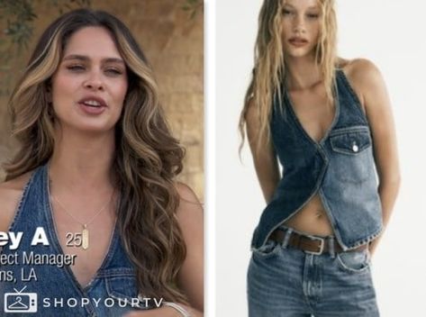 The Bachelor: Season 28 Episode 4 Kelsey Anderson's Denim Vest Top Check more at https://www.shopyourtv.com/the-bachelor-season-28-episode-4-kelsey-andersons-denim-vest-top/ Kelsey A Bachelor, Kelsey Anderson Hair, Kelsey Anderson, Denim Vest Top, The Bachelor, Style Upgrade, Vest Top, Denim Vest, Hair Cuts