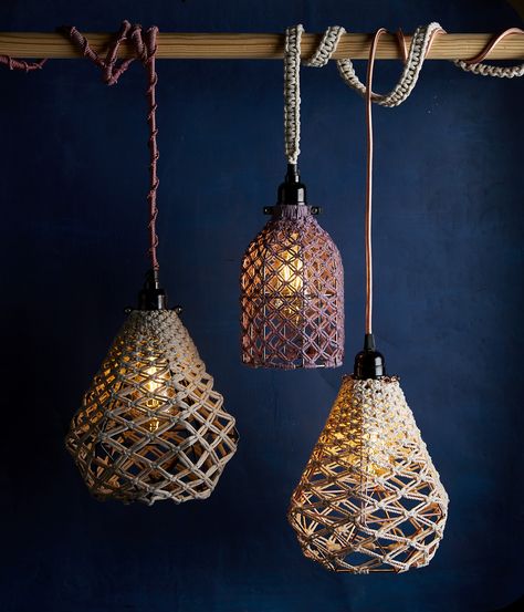 8 Easy Macramé Projects to Try for DIY Woven Decor | Better Homes & Gardens Come Intrecciare, Macrame Light, Diy Luminaire, Macrame Lamp, Diy Pendant Light, Diy Lampe, Diy Lamp Shade, Macrame Hanging, Macrame Ideas