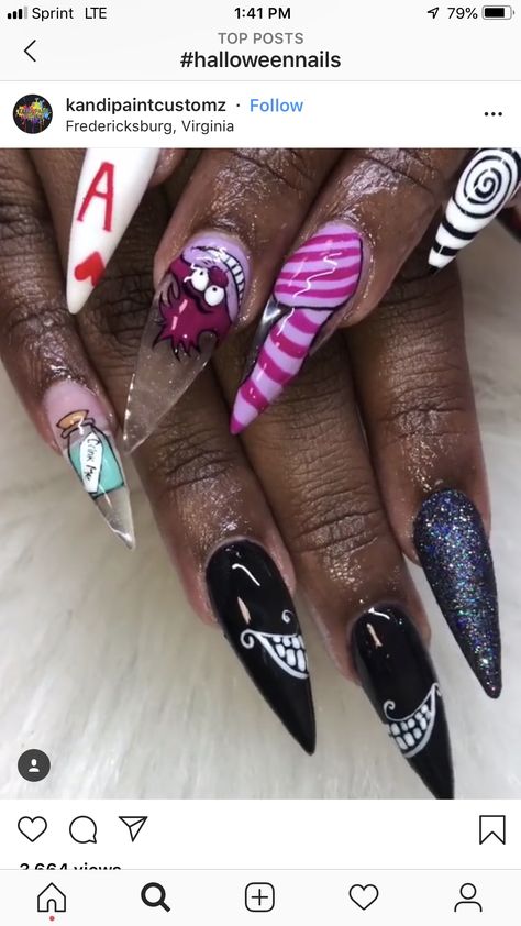 Beyond Wonderland Rave Nails, Mad Hatter Nail Designs, Alice In Wonderland Nails Designs Simple, Cheshire Nails, Mad Hatter Nail Art, Cheshire Cat Nails Design, Alice In Wonderland Nails Designs, Cheshire Cat Nails, Alice In Wonderland Nail Art