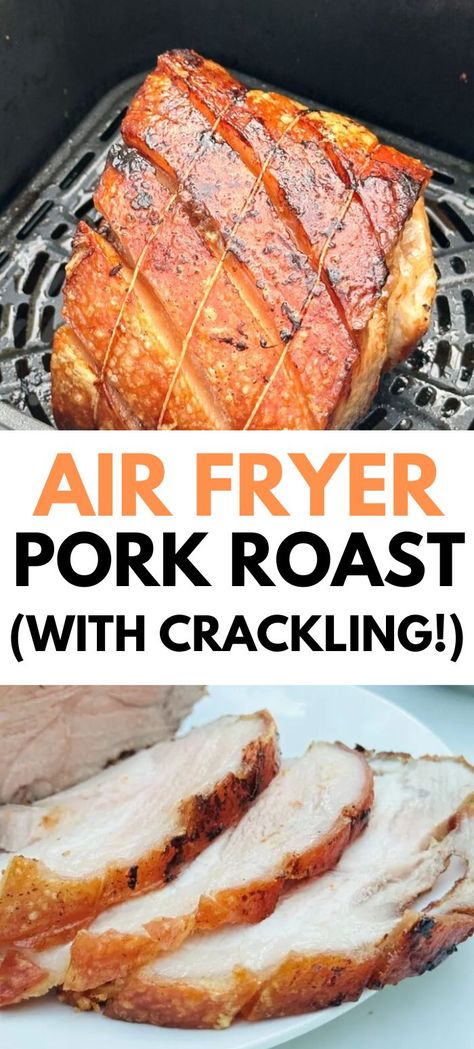 Have you tried cooking a pork joint in an air fryer? It tastes amazing. The pork is really soft and tender and full of flavour. And the crackling? It’s perfectly crispy. We really love cooking whole joints of meat in the air fryer, including whole chicken, beef, gammon, lamb and pork. Check out the easy steps to make the perfect air fryer pork roast joint. Pork In The Air Fryer, Pork Loin Recipes Air Fryer Oven, Airfryer Pork Roast, Roast Pork In Air Fryer, Pork Roast Air Fryer Recipe, Pork Air Fryer Recipes, Pork In Air Fryer, Air Fryer Recipes Pork Loin, Air Fryer Meat Recipes