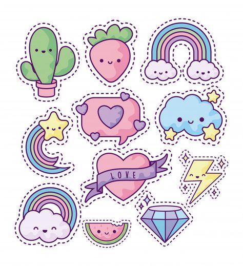 Conjunto de parches de moda | Premium Vector #Freepik #vector Scrapbook Printables Free, Cute Easy Doodles, Stickers Kawaii, Unicorn Stickers, Scrapbook Stickers Printable, Cute Doodles Drawings, Handmade Sticker, Book Art Diy, Cute Easy Drawings