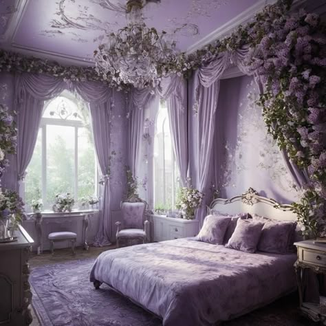 Vintage Purple Room, Mushroomcore Bedroom, Violetta Core, Spring Kingdom, Avatar Room, Magic Decor, Vibe Bedroom, House Bedroom Ideas, Fancy Bedroom