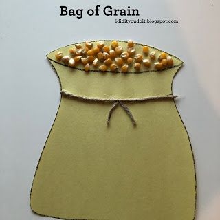 I Did It - You Do It: Bag of Grain Joseph Bible Crafts, Joseph Crafts, Bible Activity Sheets, Paper Popcorn, Egypt Crafts, Paper Twine, Bible Activities For Kids, Popcorn Kernels, Sunday School Crafts For Kids