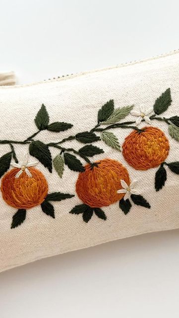 Branch Embroidery Pattern, Branch Embroidery, 2023 Embroidery, Orange Branch, Citrus Pattern, Summer Embroidery, Find Instagram, Thread Painting, French Knots