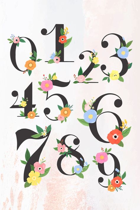 Floral number 0-9 vector set | premium image by rawpixel.com / Aum #vector #vectoart #digitalpainting #digitalartist #garphicdesign #sketch #digitaldrawing #doodle #illustrator #digitalillustration #modernart #number #flower Floral Numbers, Numbers Typography, Floral Font, Web Design Resources, Number 0, Vector Flowers, Image Fun, Watercolor Sunflower, Free Vectors