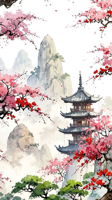 Flip Art Ideas, Chinese Drawing, Chinese Background, Chinese Wallpaper, World Aesthetic, Chinese Art Painting, Japanese Art Prints, Asian Painting, Pretty Backgrounds