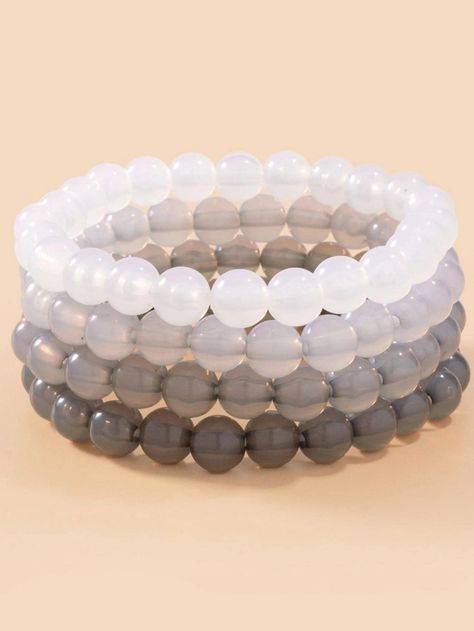 4pcs Bohemian Style Acrylic Gradient Beaded Ladies' Bracelet SetI discovered amazing products on SHEIN.com, come check them out! Ideas For Bracelets, Bracelets With Charms, Jewelry Hacks, Gray Bracelet, Ladies Bracelet, Bracelet Sets, Bracelet Inspo, Magical Gift, Essential Accessories