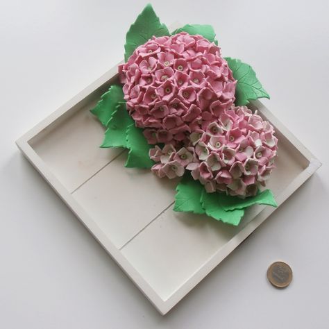 Clay Hydrangea, Clay Flower, Pink Hydrangea, Polymer Clay Flowers, Hydrangea, Diy And Crafts, Polymer Clay, Tray, Flowers