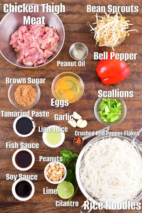 Pad Thai - Delicious, Fast, and Easy Made With Chicken or Shrimp Best Pad Thai Sauce, Simple Pad Thai Sauce, Pad Thai Noodles Chicken, Chicken Pad Thai Recipe Authentic, Pad Thai Noodle Recipe, Shrimp Pad Thai Recipe Easy, Pad Thai Shrimp, Pad Thai Sauce Recipe, Best Chicken Pad Thai Recipe Authentic