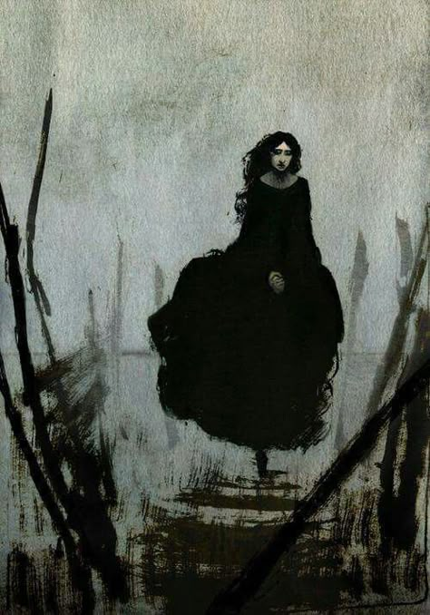 Woman In Black, A Drawing, The Wind, A Woman, Walking, Hair, Black