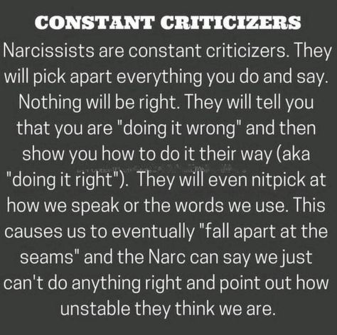 Constant Criticism, Criticism Quotes, What Is Narcissism, Narcissistic Husband, Narcissism Quotes, Narcissism Relationships, Understanding Emotions, Healing Journaling, Narcissistic Behavior