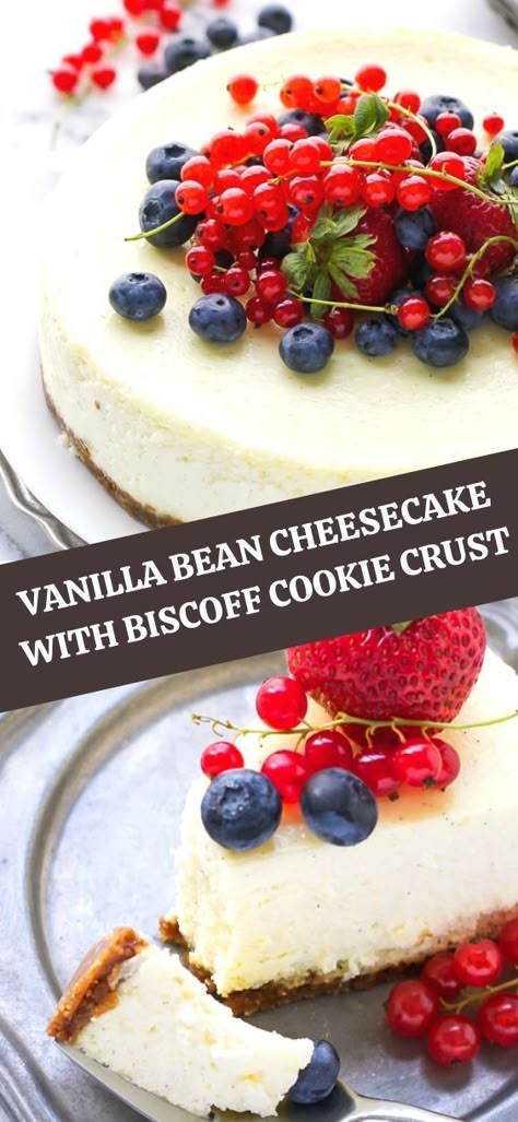 Biscoff Crust Cheesecake, No Bake Vanilla Bean Cheesecake, Recipes With Vanilla Bean Paste, Biscoff Crust Recipe, Vanilla Bean Cheesecake Recipes, Cheesecake With Biscoff Crust, Biscoff Crust, Favorite Deserts, Cookie Crust Recipe