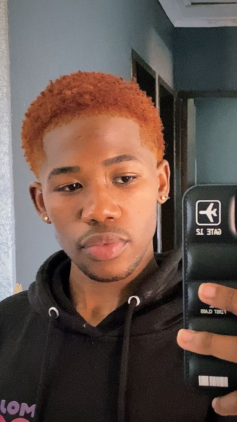 Fancy ginger hair boys Ginger Dyed Hair Men, Ginger Afro Men, Men Orange Hair, Ginger Black Man, Men Ginger Hair, Blonde Hair Black Men, Hair Dye Ideas For Men, Ginger Cornrows, Hair Dye Ideas For Short Hair