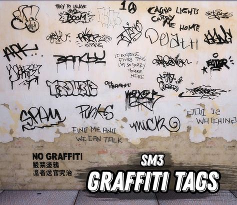 Sims 4 Wall Cc, Grunge Decor, Graffiti Tags, The Sims 4 Lots, Sims 4 Tattoos, Sims 3 Mods, Sims 4 Cas Mods, Sims 4 Clutter, Free Sims 4