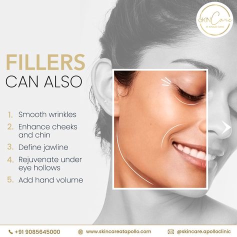 💉 Fillers Are Not Just for Lips! 🚀✨ Dreaming of fuller cheeks, a sharper jawline, or smoother skin? Dermal fillers can do it all! From under-eye hollows to the back of your hands, fillers bring youthful volume and smoothness wherever you need it. 💫 Perfect for those aged 22 and older. Benefits: Corrects severe wrinkles 😍 Adds volume to facial features 💫 Defines and contours your jawline 💪 Rejuvenates under-eye areas 🌟 Transform your look with our expert dermal filler treatments! Sched... Pamphlets Design, Sharper Jawline, Hair Poster Design, Beauty Content Ideas, Under Eye Hollows, Post Reference, Skin Poster, Filler Ideas, Lifting Facial