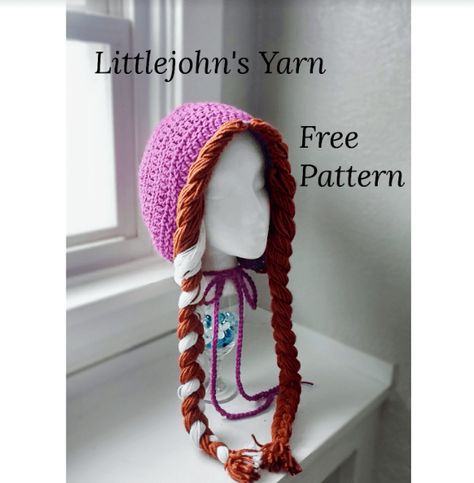 Frozen Crochet Hat Pattern, Free video turial and picuture. You will have everything you need to make you little princess the perfect hat Crochet Princess Hat, Frozen Crochet Hat, Anna Character, Crochet Hat Pattern Free, Anna Hat, Yarn Wig, Crochet Character Hats, Crochet Hood, Crochet Wig