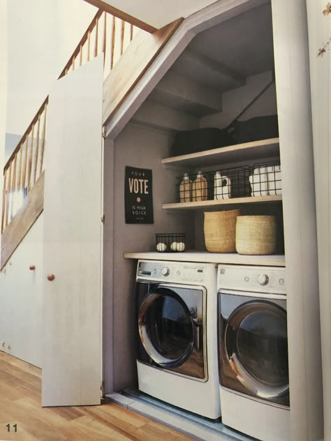 Under Stairs Tumble Dryer, Laundry Closet Under Stairs, Washer Under Stairs, Understairs Laundry Cupboard, Laundry Under Stairs Ideas, Under Stair Laundry Room, Washer And Dryer Under Stairs, Under Stair Laundry, Under Stairs Washing Machine