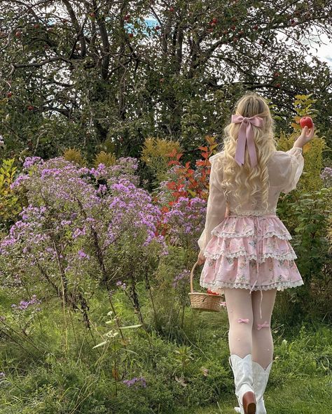 Apple picking 💗🍂🍁🧺🍎🕯️ in the cutest dress from @lacemadeofficial @lacemade_jp hair bow: @shopamantine you can use COTTONDOLLY15 to save🎀 Photos edited with angel @butttacup cozy presets absolutely love them for fall photos!🍂🍁 #lacemade #cottagecore #cottagecoreaesthetic #princesscore #princesscoreaesthetic #coquette #pfg #pinkpinkpink Princesscore Aesthetic, Winter Cottagecore, Save Photos, Country Aesthetic, Princess Core, Cottage Core Aesthetic, Apple Picking, Fall Photos, Hair Bow