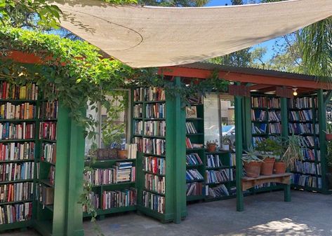 Outdoor Library Ideas, Outdoor Bookstore, Outdoor Library, Honor System, Ojai California, Corrugated Roofing, Book Cafe, Roof Covering, World Of Fantasy