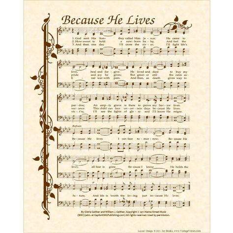 Because He Lives - Hymn with lyrics - Pianist Forum Heavenly Pictures, Action Bible, Hymn Lyrics, Gospel Song Lyrics, Music Printables, Christian Hymns, Hymn Wall Art, Hymn Art, Hymns Of Praise