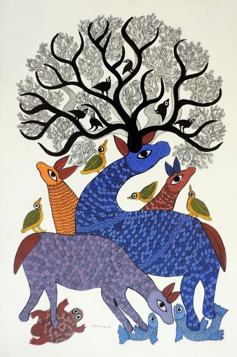 Explore the most spectacular Tribal art forms that are the pride of Madhya Pradesh. Gond Art, Gond Painting, Pichwai Paintings, Madhubani Art, Indian Folk Art, Madhubani Painting, Indian Paintings, Indian Art Paintings, Madhya Pradesh