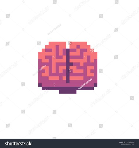 Brain pixel art icon, cerebrum isolated vector illustration. Human organ. 8-bit sprite. Logo for science, medicine, anatomy, education, biotechnology. Design stickers, logo, app, embroidery.illustration#vector#Human#bit Biology Pixel Art, Brain Pixel Art, Weird Embroidery, Uni Moodboard, Sprite Logo, Pixel Art Icon, Medicine Anatomy, Embroidery Illustration, Anatomy Education