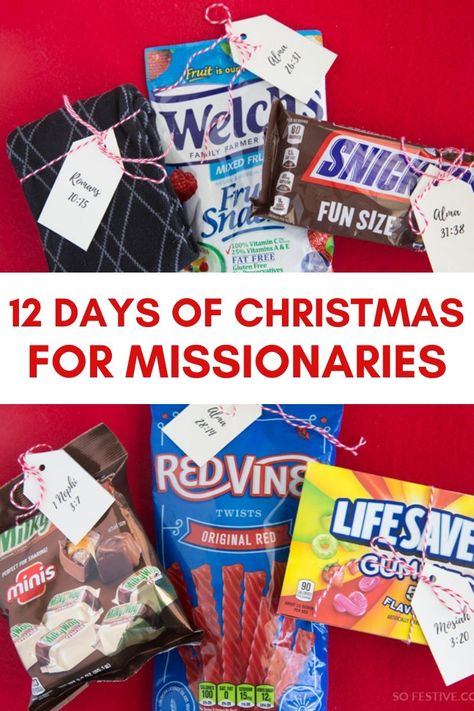 a fun Christmas gift idea for Missionaries serving for The Church of Jesus Christ of Latter-Day Saints- each tag features a missionary scripture and then has a coordinating gift to go with it! includes printable tags to make it easy to put together this missionary gift. Missionary Christmas Packages, Missionary Care Packages, Popular Christmas Songs, Missionary Gifts, Scripture Gift, Missionary Work, Package Ideas, Christmas Poems, Family Ideas