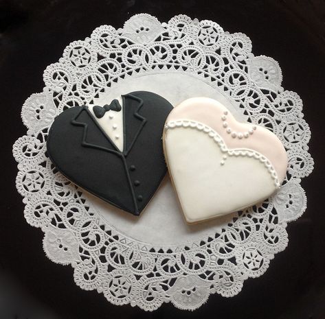 Bride and Groom Heart Cookies | Roxanne | Flickr Heart Shaped Bride And Groom Cookies, Bride Heart Cookies, Bride And Groom Heart Cookies, Wedding Icing Cookies, Married Cookies, Bride Cookies, Flower Pot Cake, Wedding Dress Cookies, Pot Cake