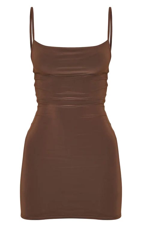 Brown Hoco Dress, Brown Homecoming Dresses, Gno Outfit, Brown Mini Dress, Korean Outfit Street Styles, Looks Party, Dress Aesthetic, Silky Dress, Ruched Bodycon Dress