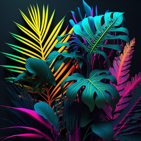 Bright Jungle Aesthetic, Neon Jungle Aesthetic, Neon Moodboard, Miami Neon, Tropical Disco, Neon Jungle, Wallpapers Android, Best Wallpapers, Tropical Art