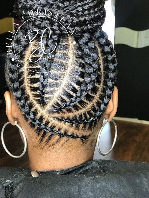 2020 Cornrow Hairstyles : Perfectly Beautiful Styles For Your New Look Black Braided Ponytail Hairstyles, Medium Feed In Braids Ponytail, Braided Updo Hairstyles For Black Women, Feed In Braids Hairstyles Updos, Braid Hairstyles Wedding, Braided Bun For Black Women, Braided Bun Styles, Cornrows Updo, Goddess Braids Updo