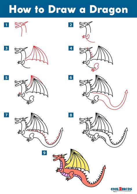 How to Draw a Dragon | Cool2bKids Fire Breathing Dragon Drawing Easy, How To Draw A Dragon Step By Step Easy, How To Paint A Dragon, How To Draw A Dragon Step By Step, How To Draw Dragon, Dragon Easy Drawing, How To Draw A Dragon, Dragon Drawing Tutorial, Dragon Drawing Easy