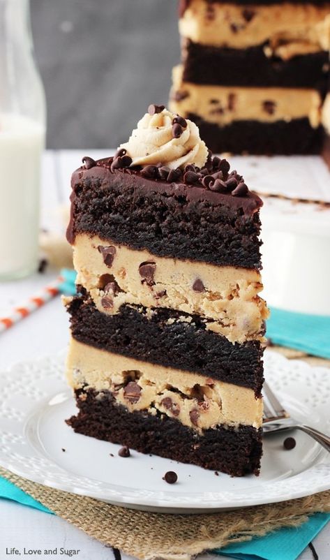 Peanut Butter Cookie Dough Brownies, Brownie Layer Cake, Cookie Dough To Eat, Cookie Dough Cake, Butter Cookie Dough, Cookie Dough Brownies, Peanut Butter Cookie Dough, Layer Cake Recipes, Cookie Dough Recipes