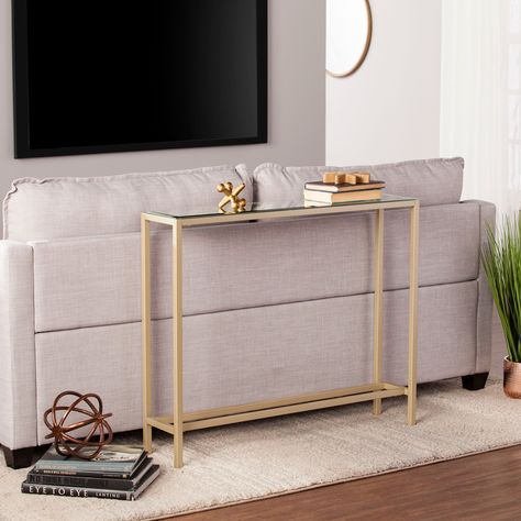 Derkkin Narrow Console Table w/ Mirrored Top, Gold - Walmart.com - Walmart.com Table Top Mirror, Brass Console, Gold Console Table, Living Room Console, Mirrored Console Table, Narrow Console Table, Metal Console, Glass Console Table, Mirror Console