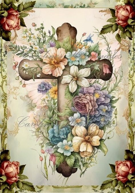 Wall Altar Ideas Catholic, Jesus Sacred Heart, Aquarium Live Wallpaper, Rosemaling Pattern, Decoupage Printables, Electric Quilt, Angel Artwork, Decoupage Diy, Easter Cross