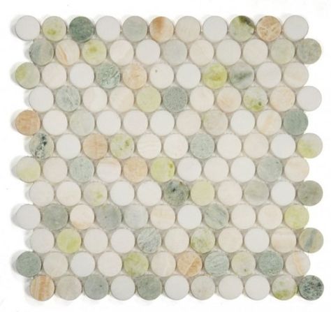 Penny Round Onyx Marble Mosaic Tile | Floor | Shower | Kitchen | Bathroom | Wall Herringbone Mosaic Tile, Onyx Color, Penny Tile, Mosaic Floor Tile, Onyx Colour, Penny Round, Marble Polishing, Onyx Marble, Marble Mosaic Tiles