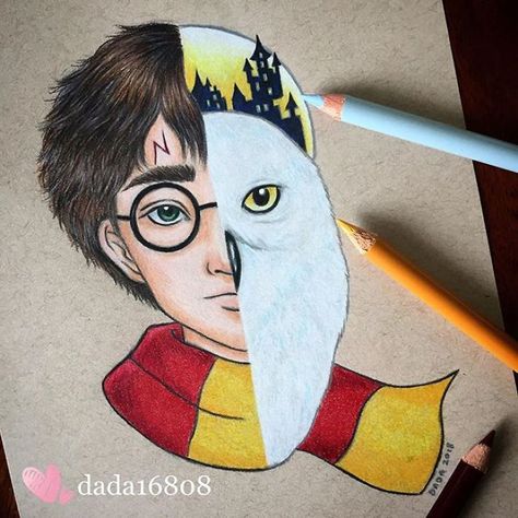 Harry Potter & Hedwig Harry Potter Art Drawings, Harry Potter Hedwig, Arte Doodle, Disney Art Drawings, Harry Potter Drawings, Stitch And Angel, Harry Potter Art, Color Pencil Art, Poison Ivy