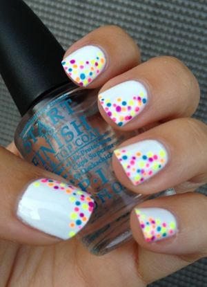 Spring/Summer Nail Design~White Nail Polish+Neon Polka Dots~Easy & Simple Fingernails/Toenails Cute Nail Polish, Unghie Nail Art, Dots Nails, Nail Polish Designs, Opi Nails, Cute Nail Designs, Fancy Nails, Creative Nails, Manicure E Pedicure