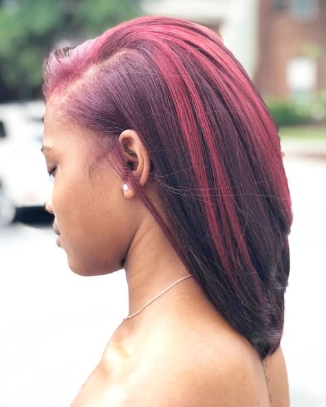 Burgundy Hair Transformation, Peanut Butter And Jelly Hair Color Black Women, Wine Hair Color Black Women, Wine Red Hair Color For Black Women, Dark Burgundy Hair Black Women, Burgundy Highlights On Black Hair, Dark Skin Red Hair, Curly Burgundy Hair, Burgundy Highlights On Dark Hair