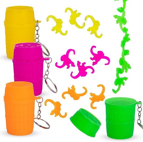 Amazon.com: Gamie Mini Monkey in a Barrel Keychains for Kids - Set of 12 - Retro Fidget Friendly Keychains with 10 Monkeys in Each Barrel - Monkey Party Favors - Jungle Party Supplies - Pinata Stuffers : Toys & Games Monkey In A Barrel, Safari Party Games, Monkey Party Favors, Jungle Party Favors, Monkey Decorations, Animal Themed Birthday Party, Mini Monkey, Monkey Party, Jungle Theme Parties