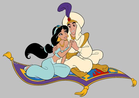 Jasmine and Aladdin on the Magic Carpet Aladdin Carpet, Jasmine Drawing, Jasmine And Aladdin, Aladdin Magic Carpet, Disney Clipart, Disney Jasmine, Aladdin And Jasmine, Cute Couple Drawings, Disney Aladdin