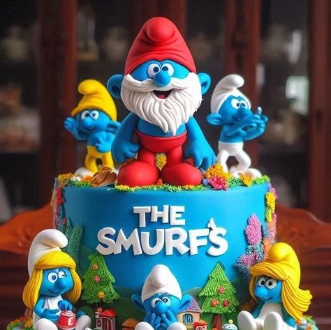 Smurf Cake Ideas, Smurfs Cake, Donut Birthday Cake, Mini Torte, 3d Cake, Bunny Cake, Character Cakes, Fondant Cakes, Cake Decoration