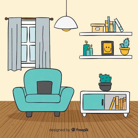 Free vector hand drawn modern living roo... | Free Vector #Freepik #freevector #home-furniture #cozy-room #drawing-room #couch Modern Lounge Rooms, Cozy Home Interior, Living Room Illustration, Light Pink Walls, 3d Living Room, Dark Grey Walls, Modern Living Room Interior, Geometric Shapes Art, Classic Living Room